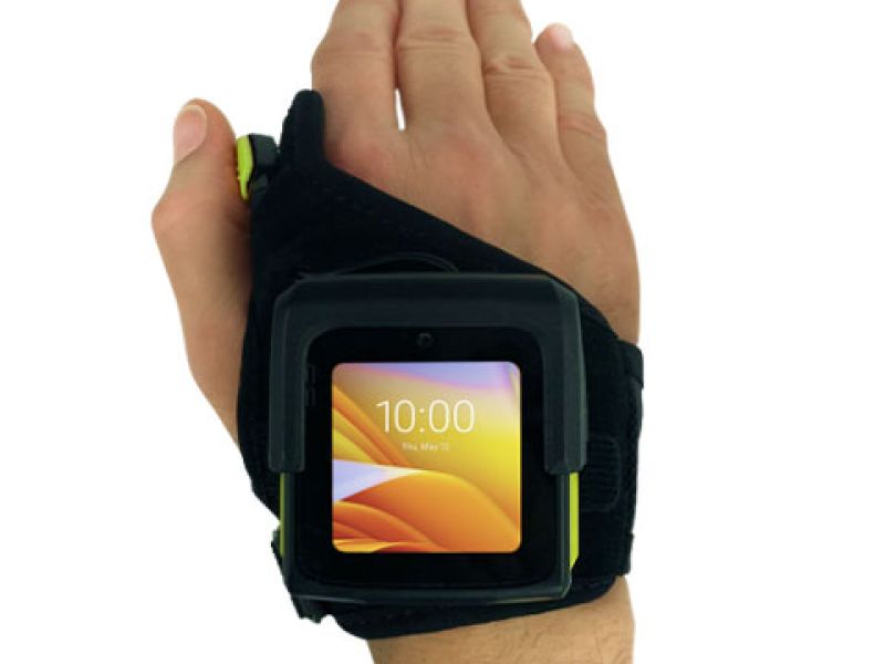 Mobile Computer MDE Rugged Smartphone Zebra WS50 Modell mit integriertem Scanner Handrücken-Halterung